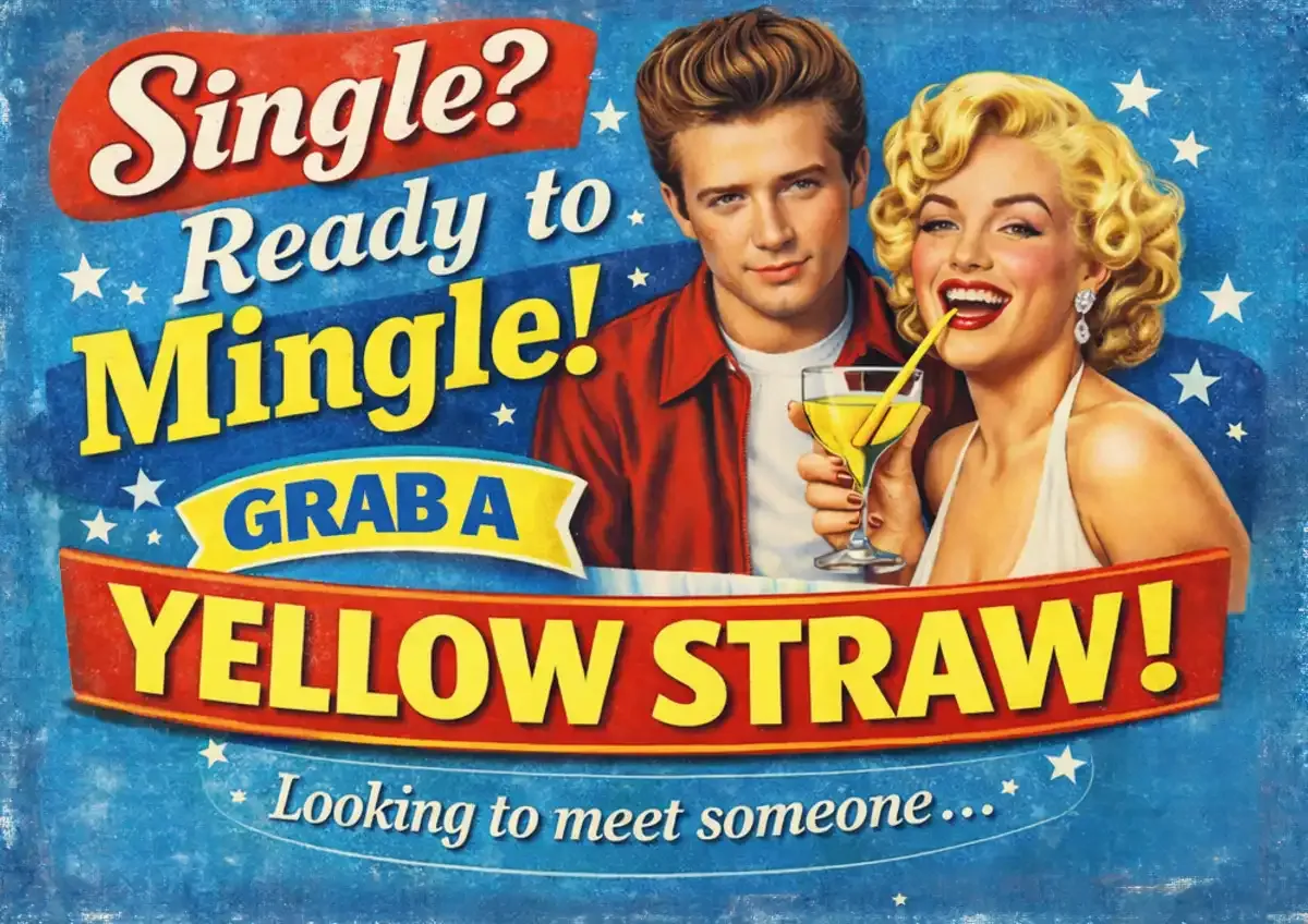Plakát Yellow Straw: Single? Ready to mingle! Grab a yellow straw!