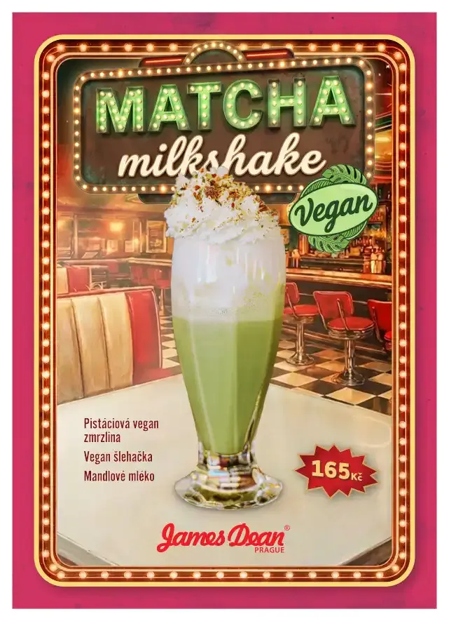 Matcha Milkshake: Vegan: pistáciová zmrzlina, mandlové mléko a vegan šlehačka